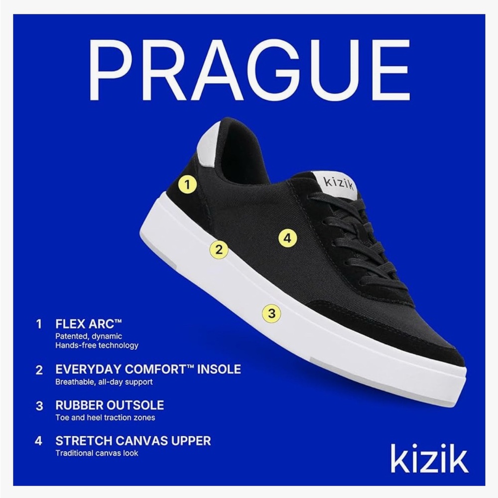 Kizik Prague Hands-Free Sneaker Black White Wide M 11.5 W 13 Athleisure Unisex - Picture 3 of 12